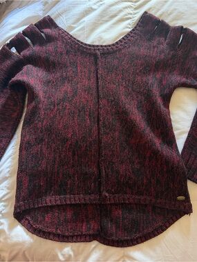 Guess Y2K Women’s Marled Black & Wine Knit Sweater with Cutout Details